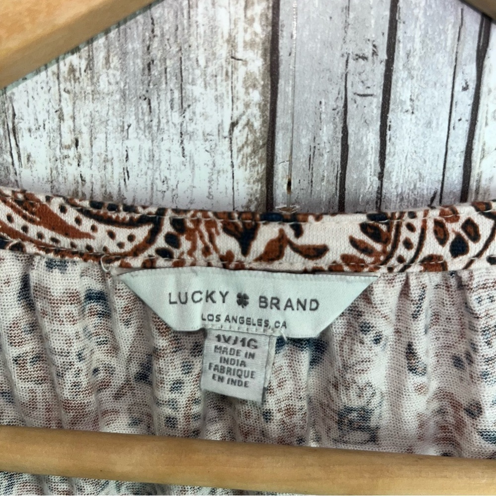 Lucky Brand Brown Boho Tie Neck Peasant Blouse - Picture 7 of 7